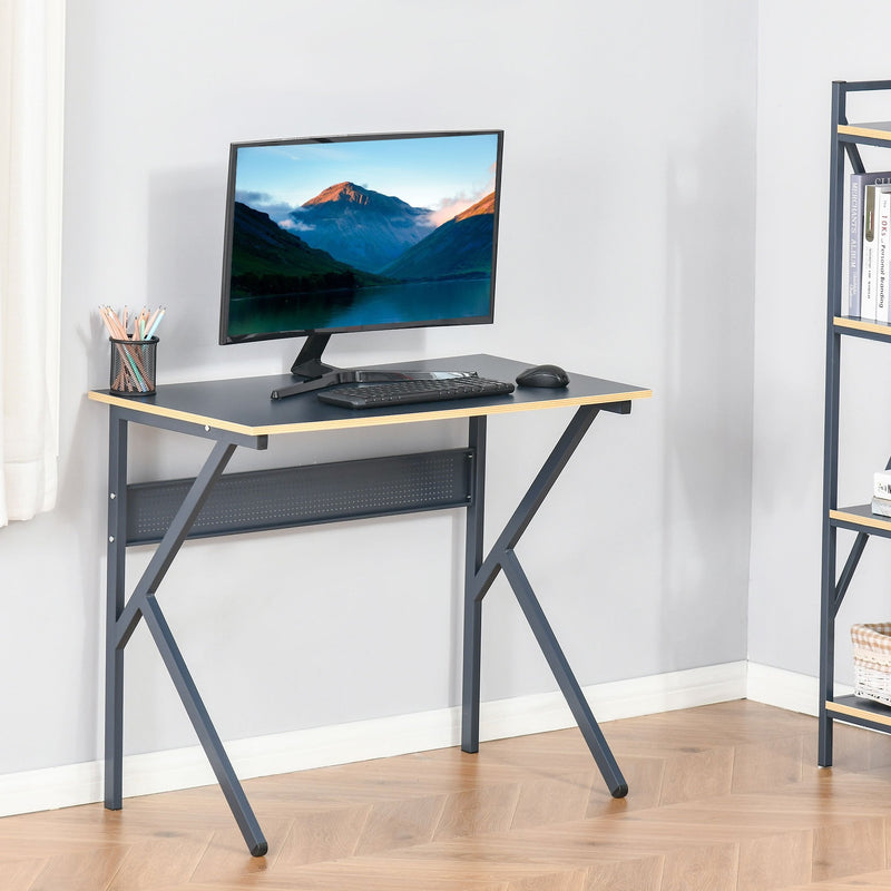 Home Office Computer Desk, Modern Simple Style Writing Table, PC Laptop Workstation with K-Shaped Legs for Study, Bedroom, Living Room, Navy Blue Desk Table w/