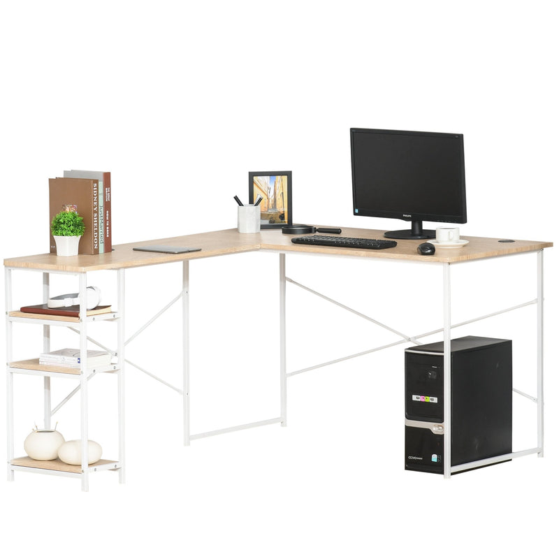 L-Shaped Home Office Desk Corner PC Table Computer Workstation with Storage Shelf, Cord Holes
