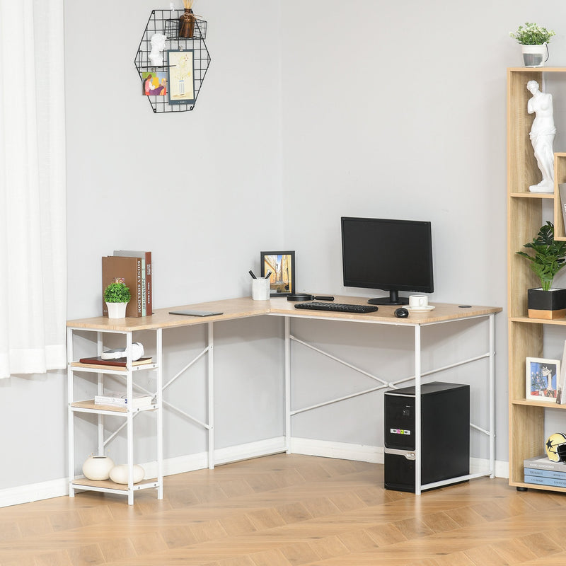 L-Shaped Home Office Desk Corner PC Table Computer Workstation with Storage Shelf, Cord Holes