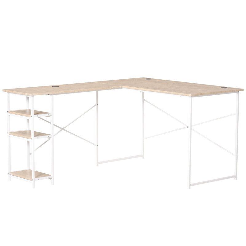 L-Shaped Home Office Desk Corner PC Table Computer Workstation with Storage Shelf, Cord Holes