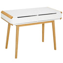 Writing Desk with Drawers, Study Table Laptop Desk Workstation with Bamboo Elements for Home Office - White