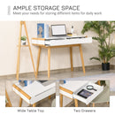 Writing Desk with Drawers, Study Table Laptop Desk Workstation with Bamboo Elements for Home Office - White