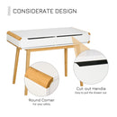 Writing Desk with Drawers, Study Table Laptop Desk Workstation with Bamboo Elements for Home Office - White
