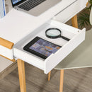 Writing Desk with Drawers, Study Table Laptop Desk Workstation with Bamboo Elements for Home Office - White