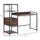 Computer Desk Writing Table Workstation for Home Office with Shelves, Drawers, Walnut Brown w/ Shelf, Drawer