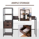 Computer Desk Writing Table Workstation for Home Office with Shelves, Drawers, Walnut Brown w/ Shelf, Drawer