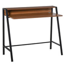 Writing Desk Computer Table PC Laptop Workstation with Storage Shelf and Steel Frame, for Living Room, Dining Room, Office, Dorm, Black and Walnut Tone Metal