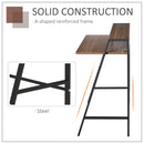 Writing Desk Computer Table PC Laptop Workstation with Storage Shelf and Steel Frame, for Living Room, Dining Room, Office, Dorm, Black and Walnut Tone Metal