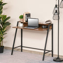 Writing Desk Computer Table PC Laptop Workstation with Storage Shelf and Steel Frame, for Living Room, Dining Room, Office, Dorm, Black and Walnut Tone Metal