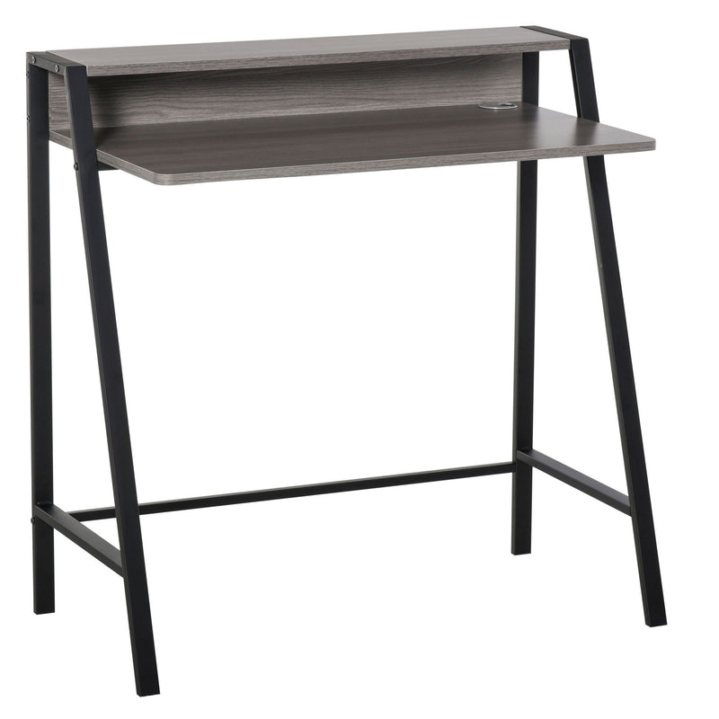 Writing Desk Computer Table PC Laptop Workstation with Storage Shelf and Steel Frame, for Living Room, Dining Room, Office, Dorm, Black and Grey Metal