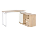 L-Shaped Home Office Writing Desk with Storage Shelf, Drawer, Corner PC Table Computer Workstation, Oak Beige White
