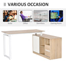 L-Shaped Home Office Writing Desk with Storage Shelf, Drawer, Corner PC Table Computer Workstation, Oak Beige White