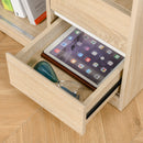 L-Shaped Home Office Writing Desk with Storage Shelf, Drawer, Corner PC Table Computer Workstation, Oak Beige White