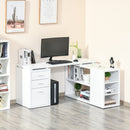L-Shaped Computer Desk Home Office Corner Desk Study Workstation Table with Storage Shelves and Drawers, White