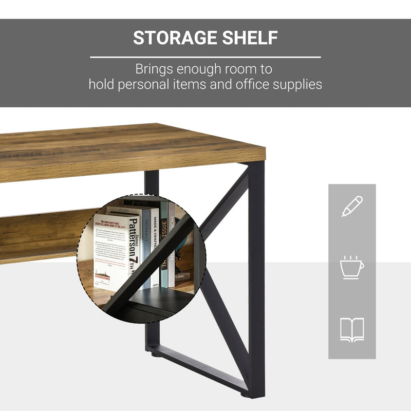Writing Desk Computer Table Home Office PC Laptop Workstation Storage Shelf Black Brown Wood Effect K-Shaped Leg
