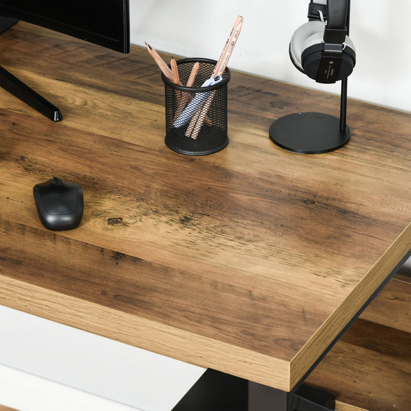 Writing Desk Computer Table Home Office PC Laptop Workstation Storage Shelf Black Brown Wood Effect K-Shaped Leg