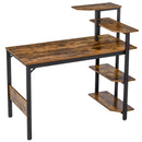 Compact Computer Desk Writing Table Modern Home Office w/ Shelf Rack Storage, Brown and Black Shelf