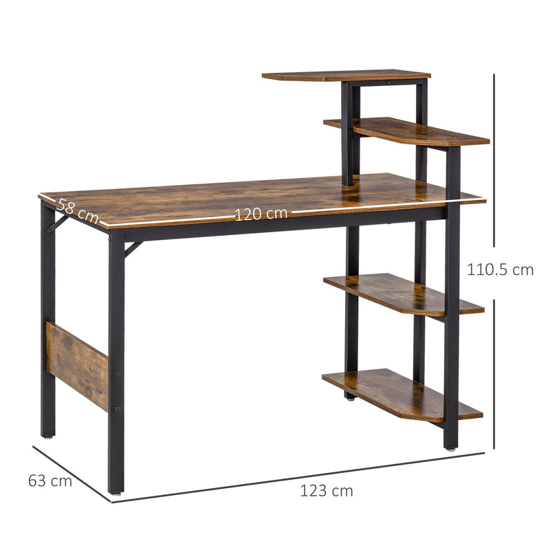 Compact Computer Desk Writing Table Modern Home Office w/ Shelf Rack Storage, Brown and Black Shelf