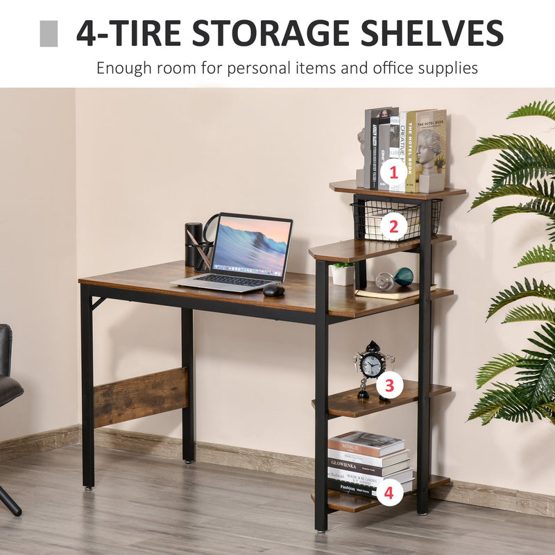 Compact Computer Desk Writing Table Modern Home Office w/ Shelf Rack Storage, Brown and Black Shelf