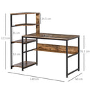 Computer Desk with 4 Storage Shelves Writing Study Desk with Bookshelf for Home Office Sturdy Student Workstation for Small Spaces with Steel Frame w/