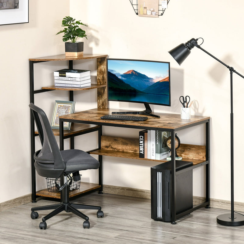 HOMCOM Computer Desk w/ Storage, Writing Study Table for Home Office, Brown