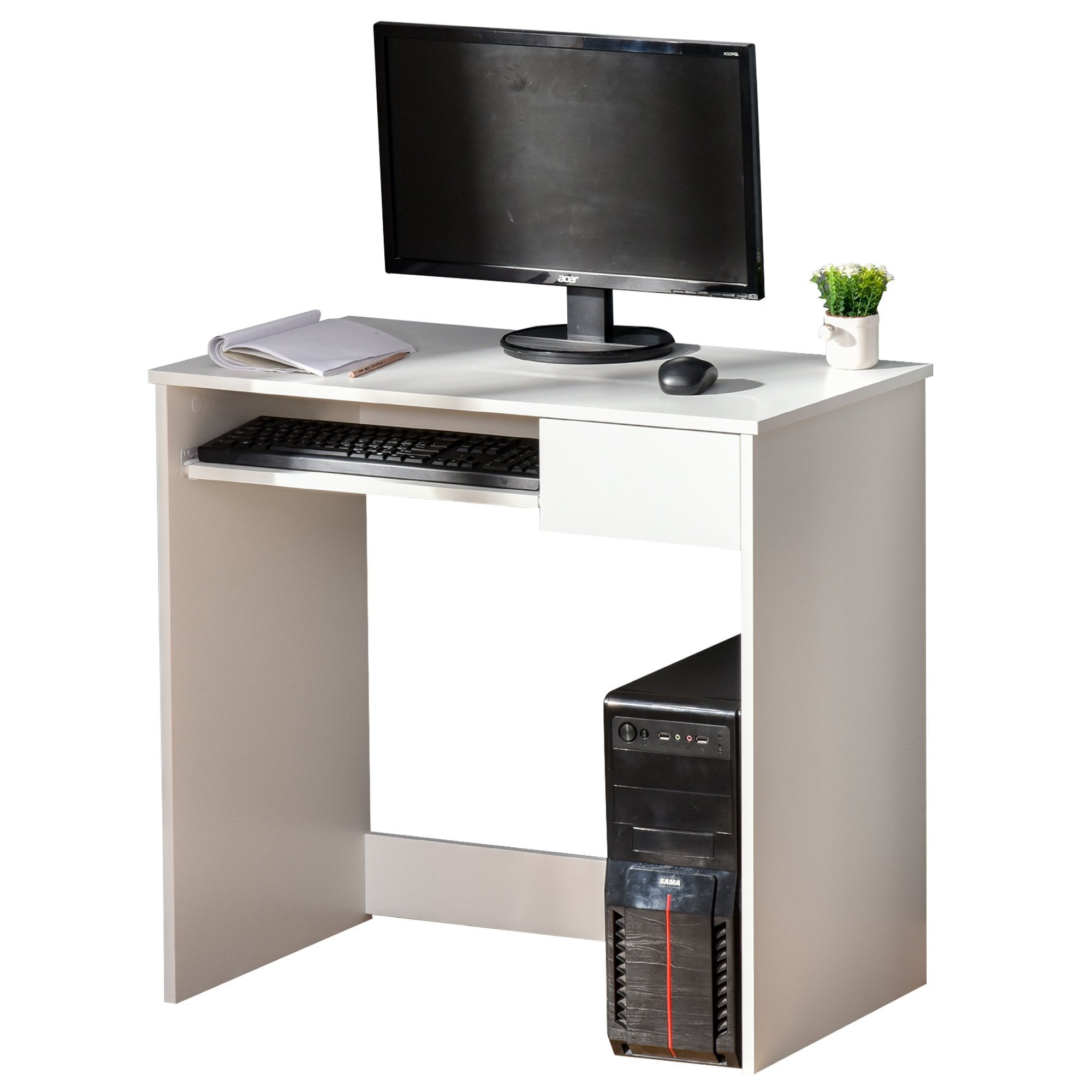 Compact Computer Table with Keyboard Tray Drawer Study Office Working