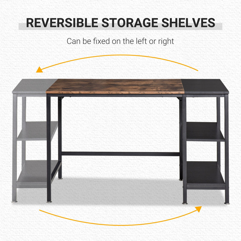 Computer Desk, Home Office Desk for Study, Writing with 2 Storage Shelves on Left or Right, Steel Frame, Frame