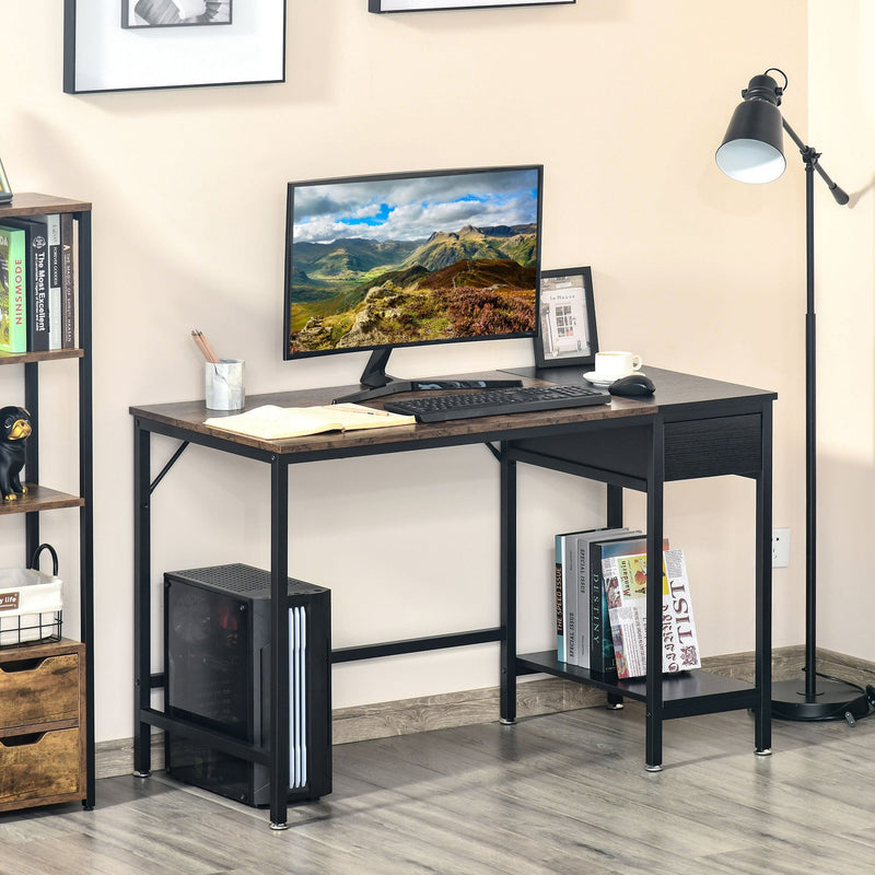 Computer Desk, Home Office Workstation for Study, Writing with CPU Stand and Drawer, Steel Frame, 120x60x75cm w/ Storage Drawer
