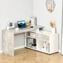 L-Shaped Computer Desk Home Office Corner Desk Study Workstation Space Saving Table with Shelves Drawer, Grey and White Drawer