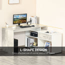 L-Shaped Computer Desk Home Office Corner Desk Study Workstation Space Saving Table with Shelves Drawer, Grey and White Drawer