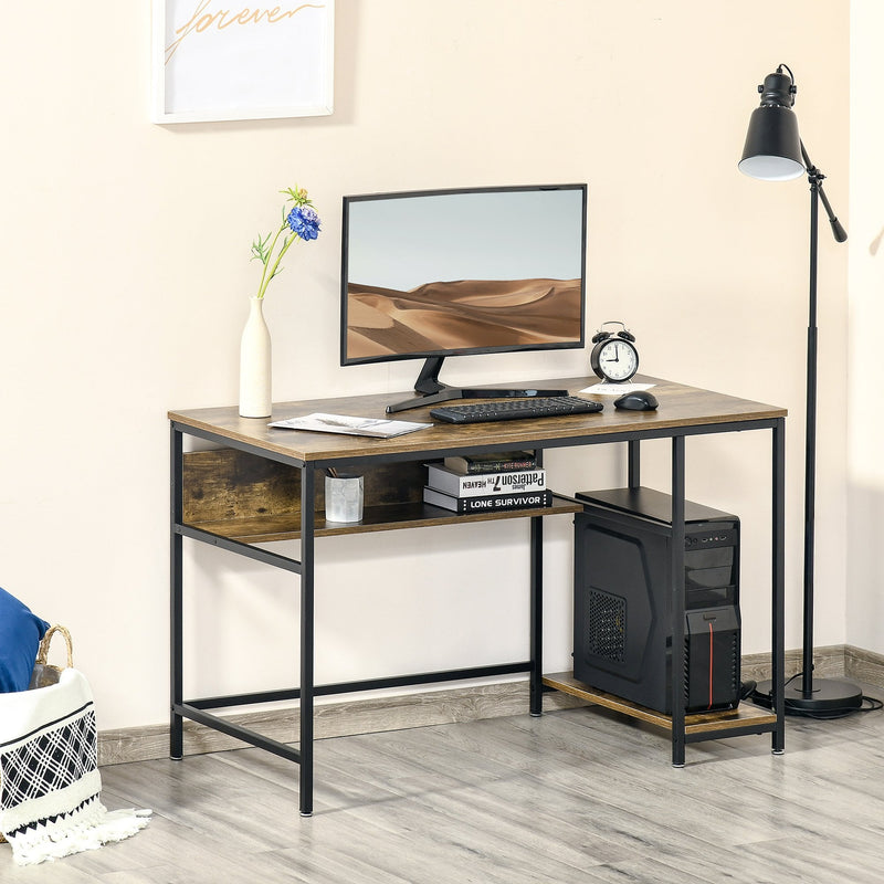 Home Computer Desk Writing Study Table Offcie PC Workstation with Storage Shelf, Rustic Brown w/ Storage