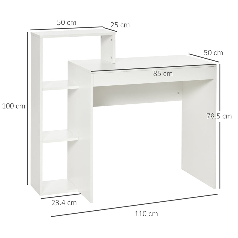 Lewis's   Compact Computer Desk with Storage Writing Table Modern for Flat Office Bedroom w/ Storage Shelf Rack Integrated Bookcase, White