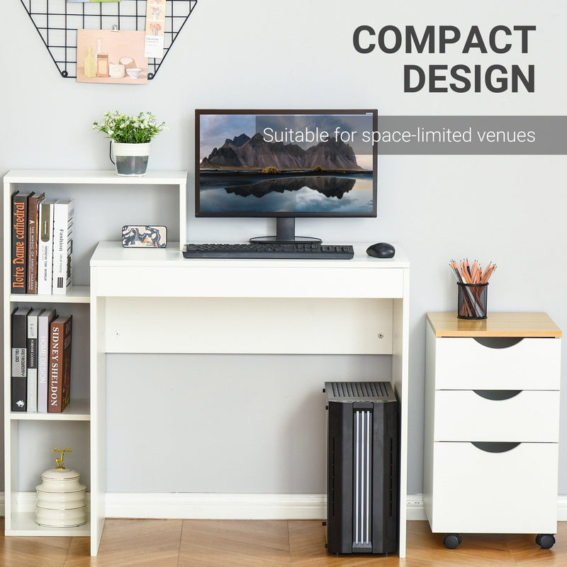 Lewis's   Compact Computer Desk with Storage Writing Table Modern for Flat Office Bedroom w/ Storage Shelf Rack Integrated Bookcase, White