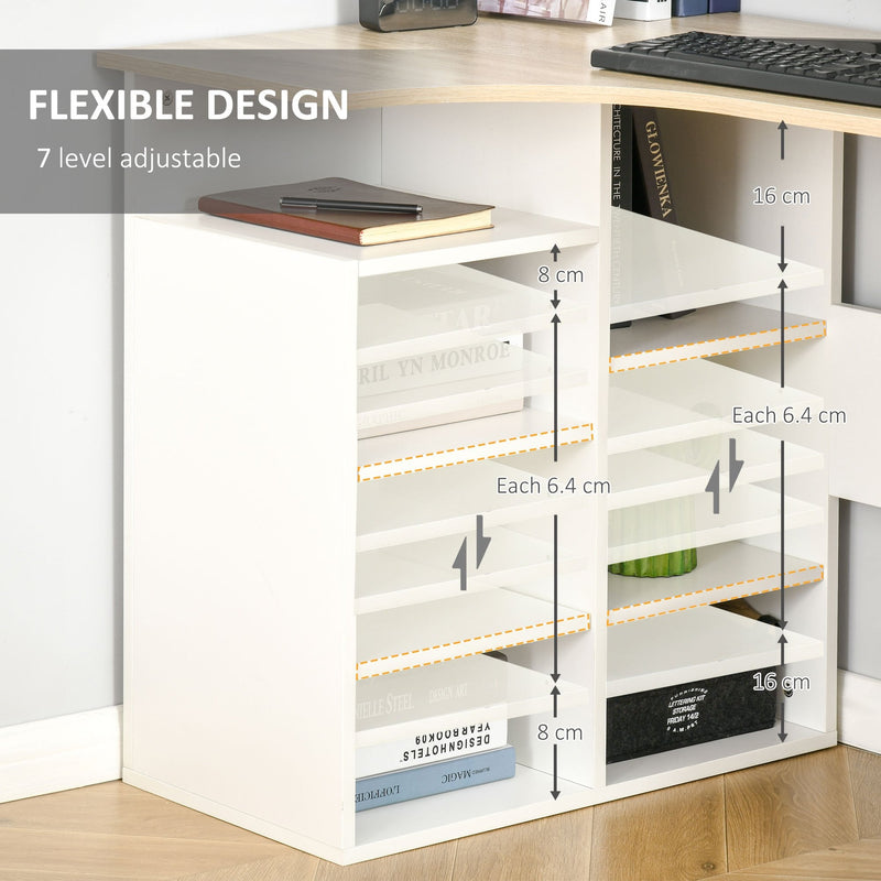 L-Shaped Corner Computer Desk Study Table PC Work with Storage Shelf Office Home Workstation Space Saving, Oak and White