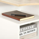 L-Shaped Corner Computer Desk Study Table PC Work with Storage Shelf Office Home Workstation Space Saving, Oak and White