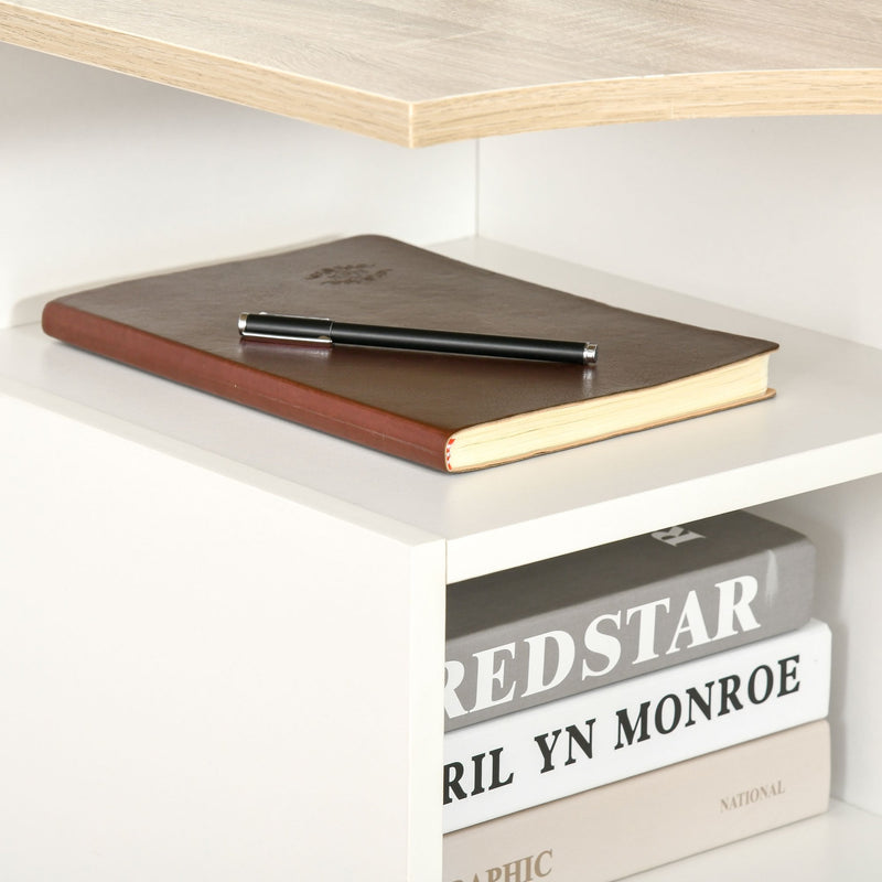 L-Shaped Corner Computer Desk Study Table PC Work with Storage Shelf Office Home Workstation Space Saving, Oak and White