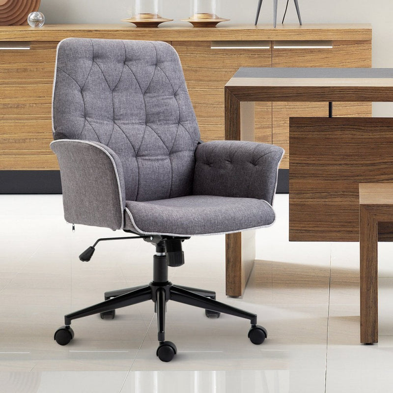 Office Chair Computer Seat Adjustable Armrest Desk Mid Linen Swivel Back-Grey