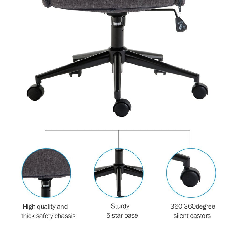 Office Chair Computer Seat Adjustable Armrest Desk Mid Linen Swivel Back-Grey