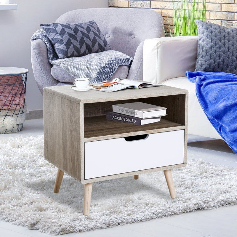 End Side Table, 50Wx40Dx50H cm-Natural Wood Colour