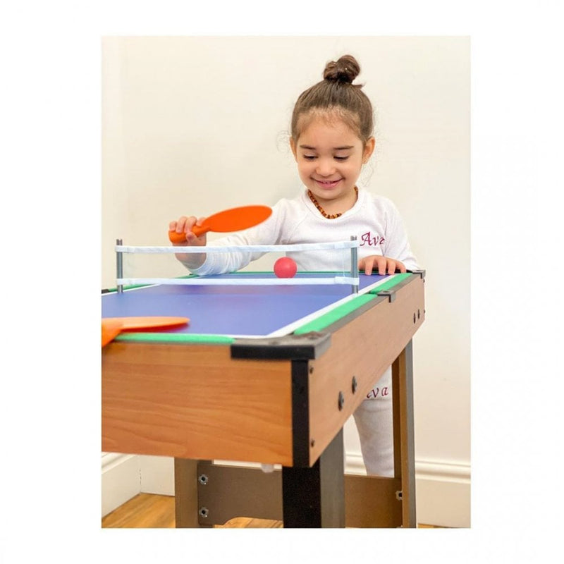 HOMCOM 4-In-1 Multi Game Table Kids Indoor Activity W/ Tennis Billiard Foosball Hockey 4 in 1 Mini Billiards Pool Set 2 Types-Multi Colour