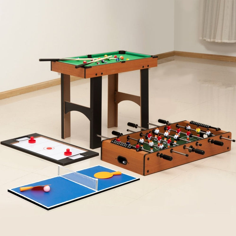 HOMCOM 4-In-1 Multi Game Table Kids Indoor Activity W/ Tennis Billiard Foosball Hockey 4 in 1 Mini Billiards Pool Set 2 Types-Multi Colour