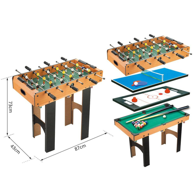 HOMCOM 4-In-1 Multi Game Table Kids Indoor Activity W/ Tennis Billiard Foosball Hockey 4 in 1 Mini Billiards Pool Set 2 Types-Multi Colour