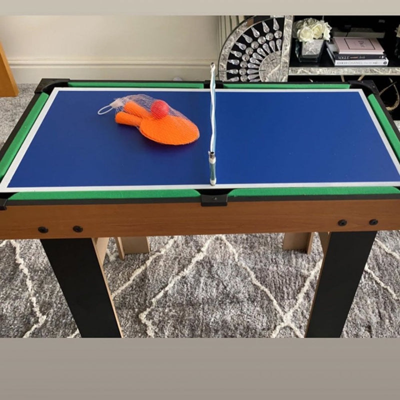HOMCOM 4-In-1 Multi Game Table Kids Indoor Activity W/ Tennis Billiard Foosball Hockey 4 in 1 Mini Billiards Pool Set 2 Types-Multi Colour