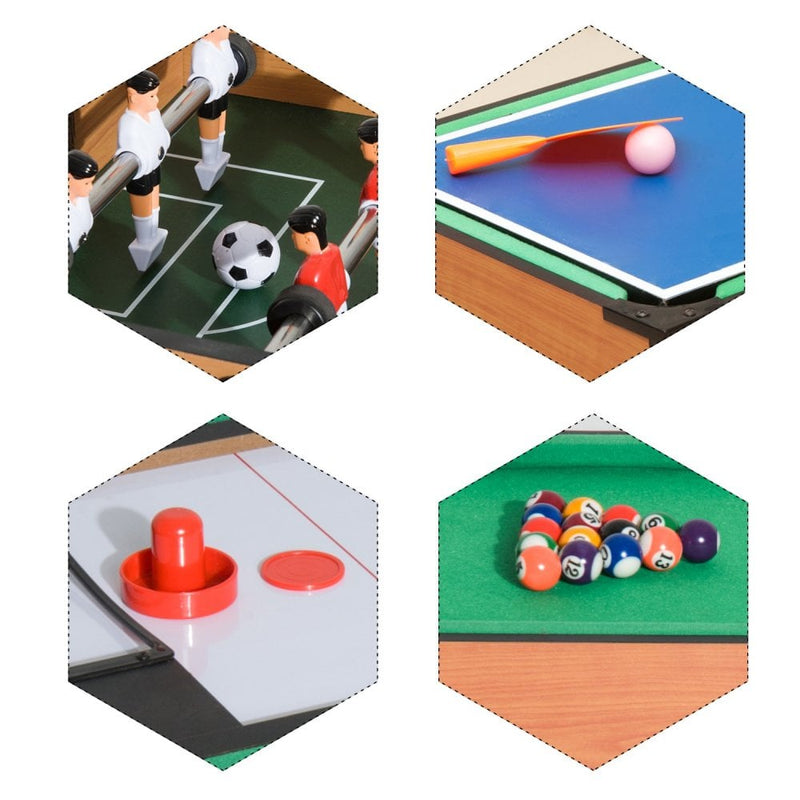HOMCOM 4-In-1 Multi Game Table Kids Indoor Activity W/ Tennis Billiard Foosball Hockey 4 in 1 Mini Billiards Pool Set 2 Types-Multi Colour