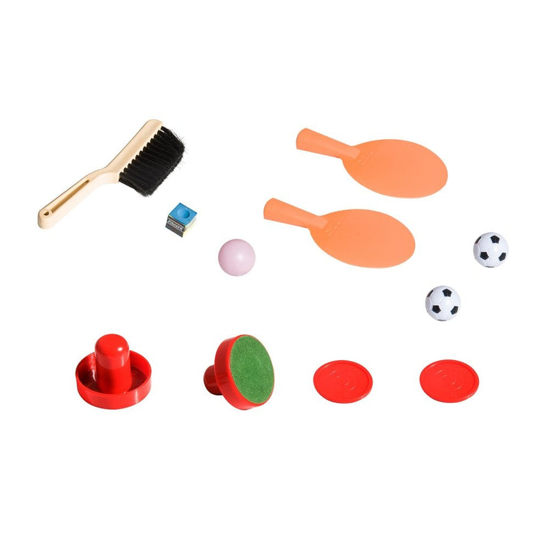 HOMCOM 4-In-1 Multi Game Table Kids Indoor Activity W/ Tennis Billiard Foosball Hockey 4 in 1 Mini Billiards Pool Set 2 Types-Multi Colour
