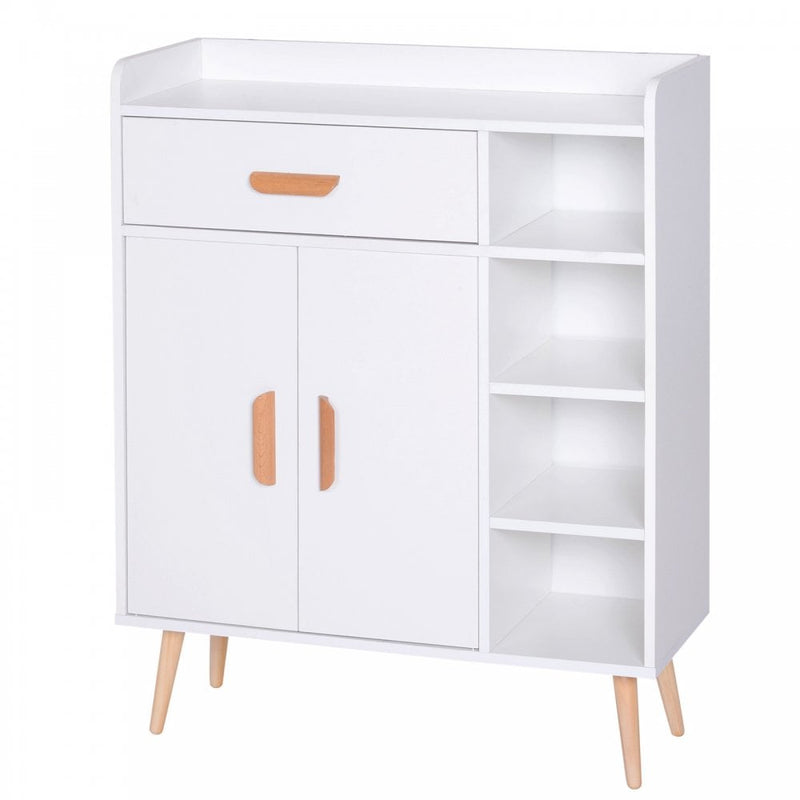 Hallway Side Cabinet Storage Unit Pine Wood, 80L x 29.5W x 96Hcm-White