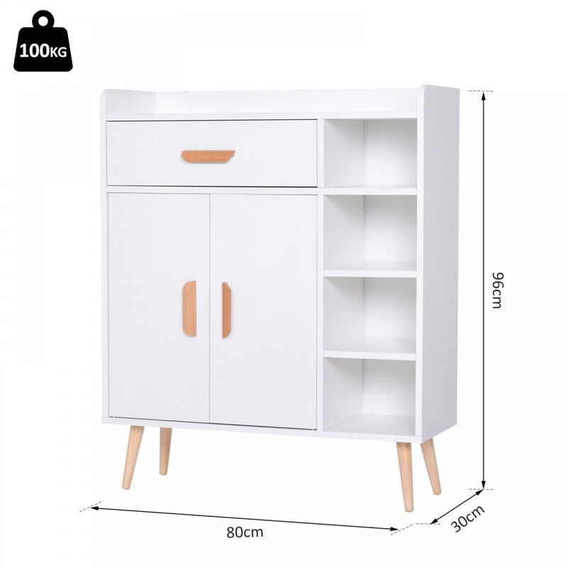 Hallway Side Cabinet Storage Unit Pine Wood, 80L x 29.5W x 96Hcm-White