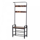 Hallway Organiser Unit Industrial Vintage Hanger for Coats Bags Shoes Freestanding Metal Frame w/ 8 Hook 2 Shelves