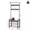 Hallway Organiser Unit Industrial Vintage Hanger for Coats Bags Shoes Freestanding Metal Frame w/ 8 Hook 2 Shelves