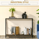 Industrial Console Table With Storage Shelf, Narrow Hallway Dressing Desk With Metal Frame For Living Room, Bedroom, Rustic Brown Black